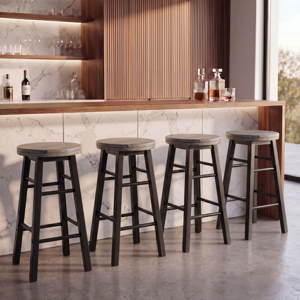 CHEF VIDA Set of 2 Black Wooden Revolving Bar Stools Image 4