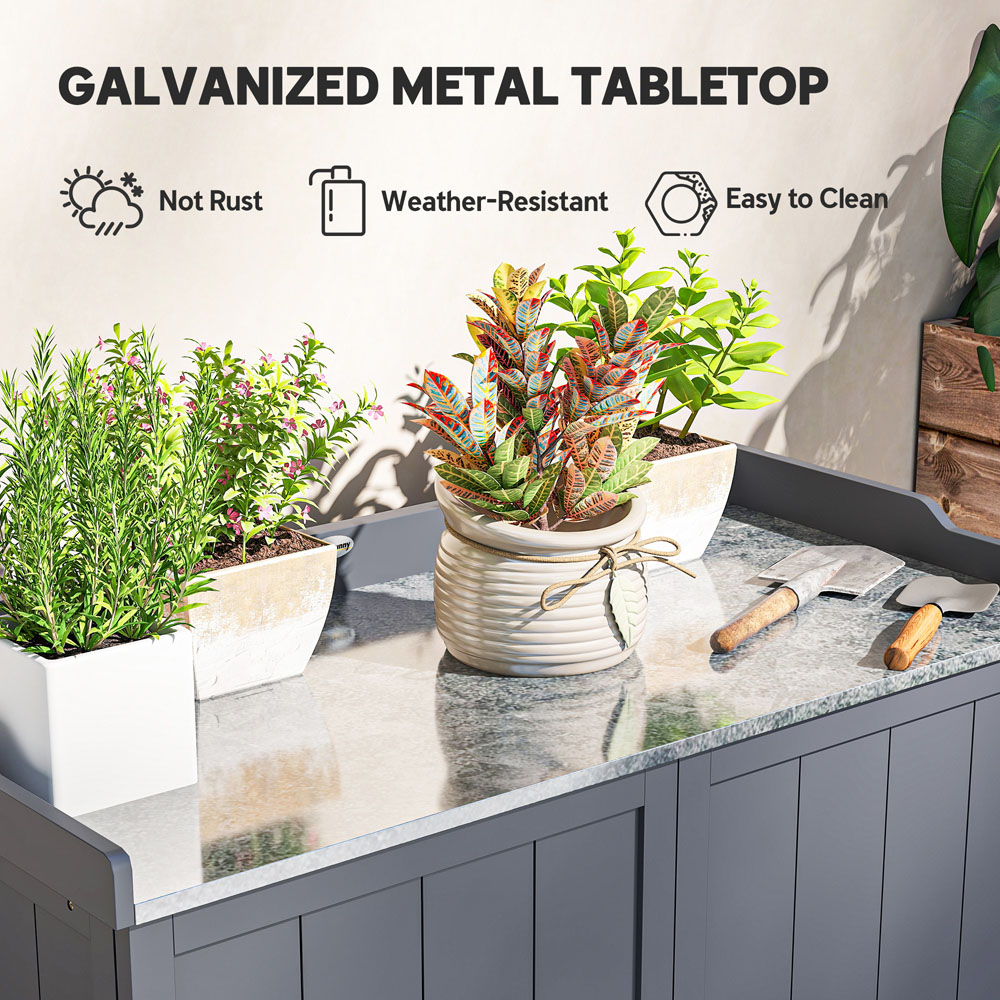 Outsunny 2-in-1 Grey Garden Storage Cabinet Image 7