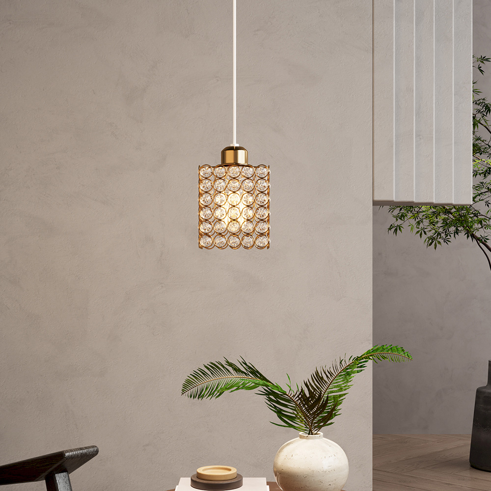 Living and Home Gold Iron Cube Glass Discs E27 Pendant Light Image 2