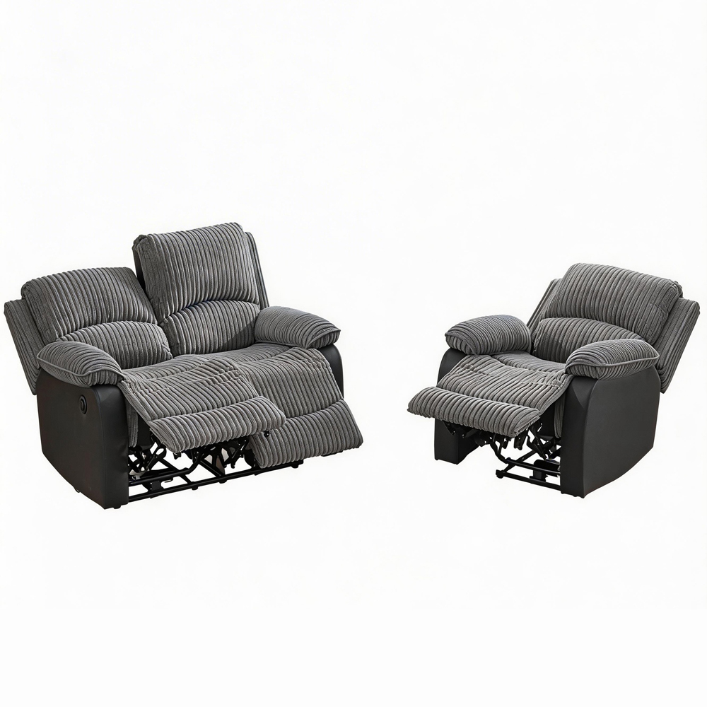 Furniture One 3 Seater Grey Sectional Corduroy Electric Recliner Sofa Chair Set Image 2