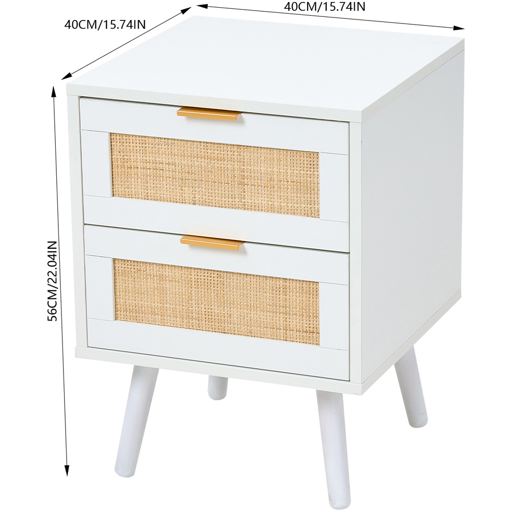 Living and Home 2 Drawer White Rattan Bedside Table Set of 2 Image 9