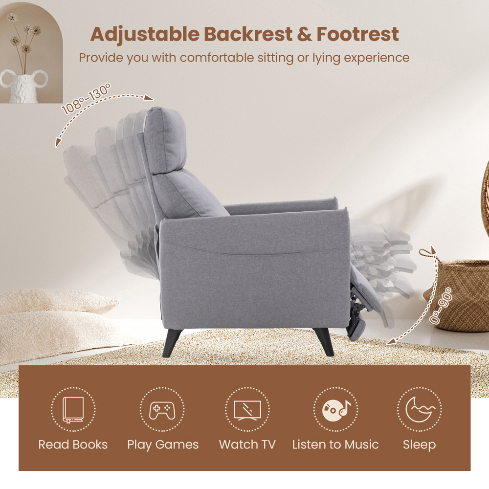 Costway Grey Recliner Armchair with Footrest Image 6