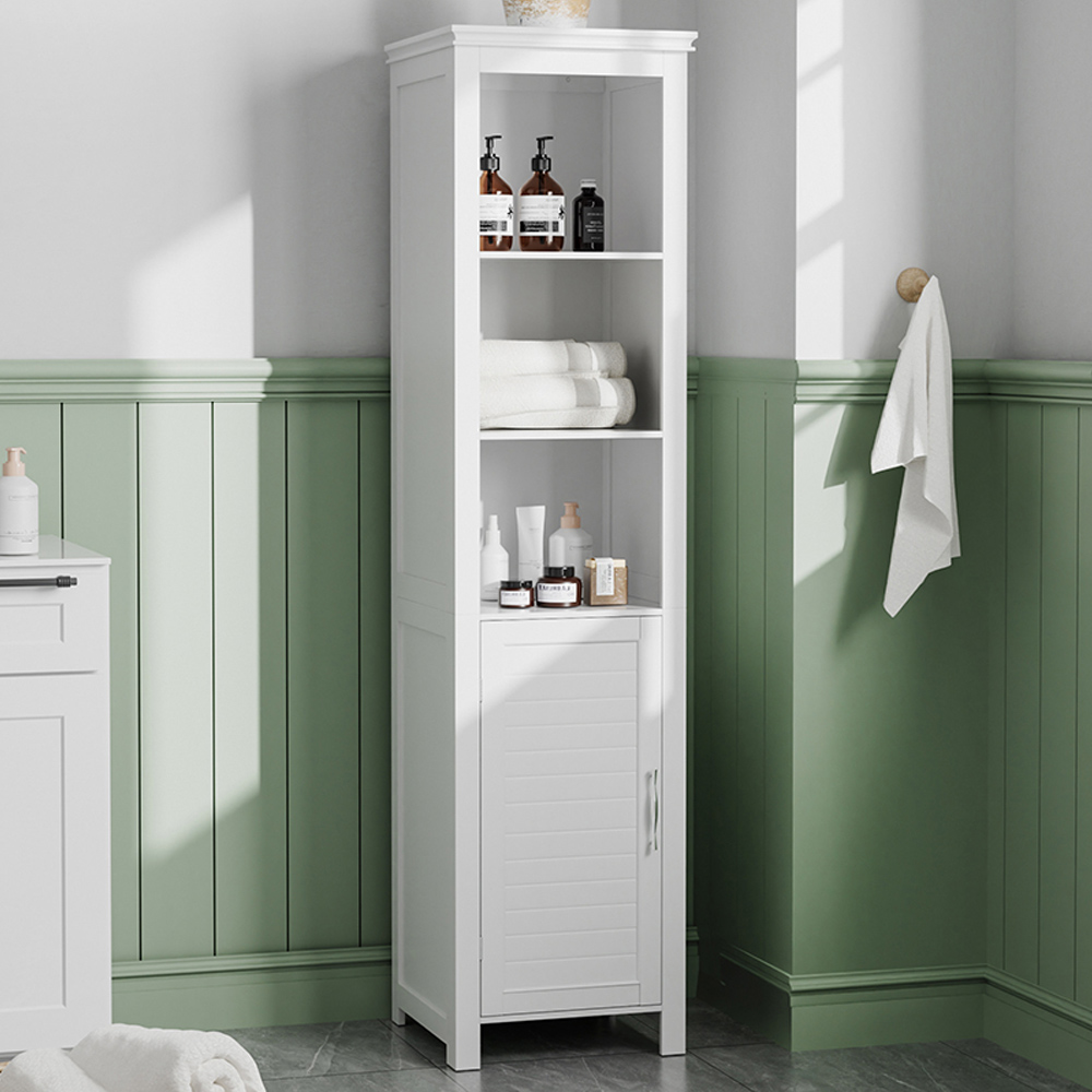 H&O Direct Single Door White Freestanding Bathroom Cabinet Image 1