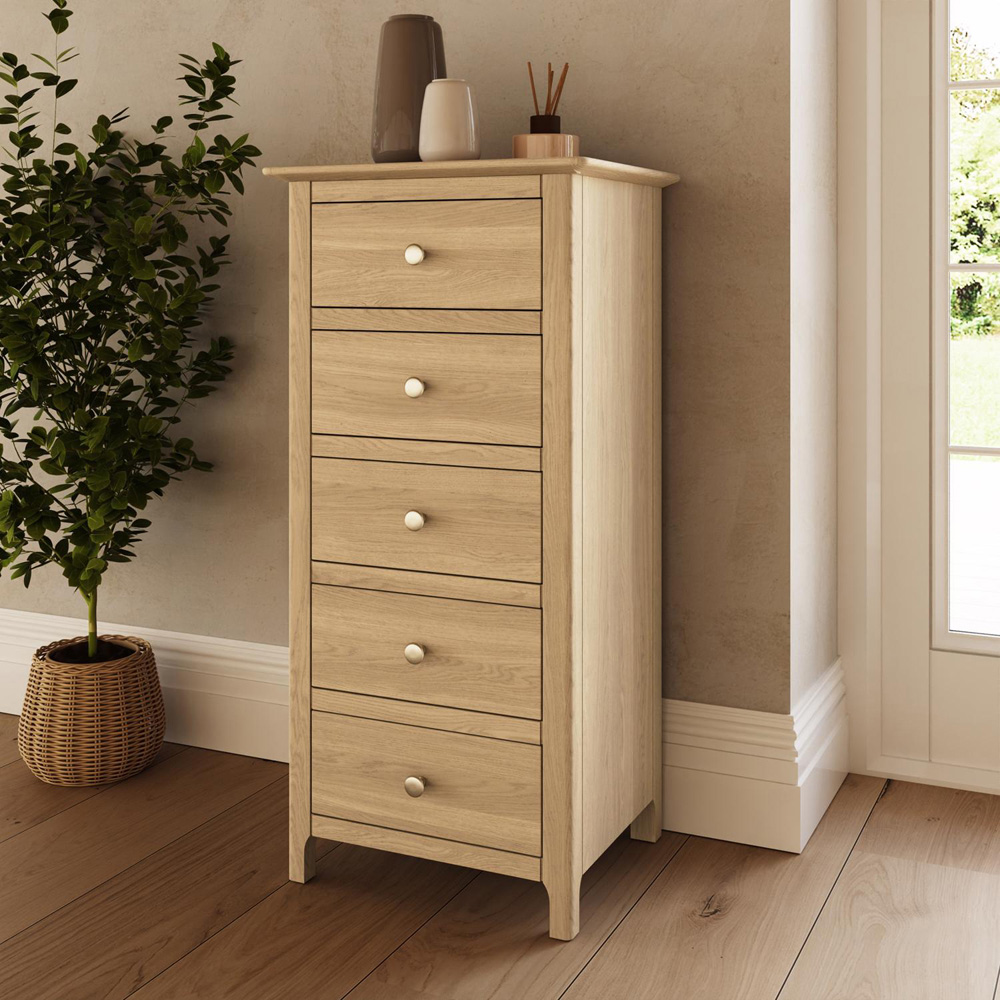 FWStyle Taberno 5 Drawer Oak Chest Of Drawers Image 6