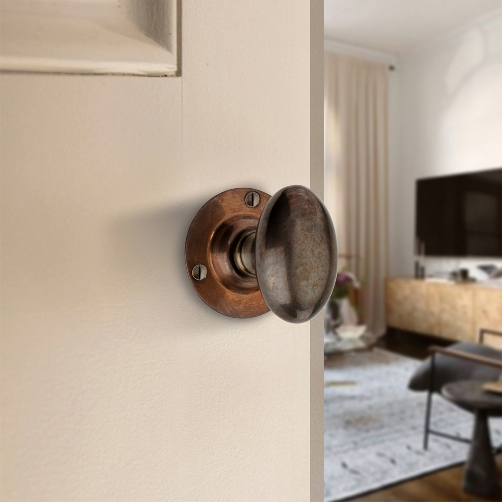 Spira Brass Antique Oval Mortice Door Knob 2 Pack Image 2