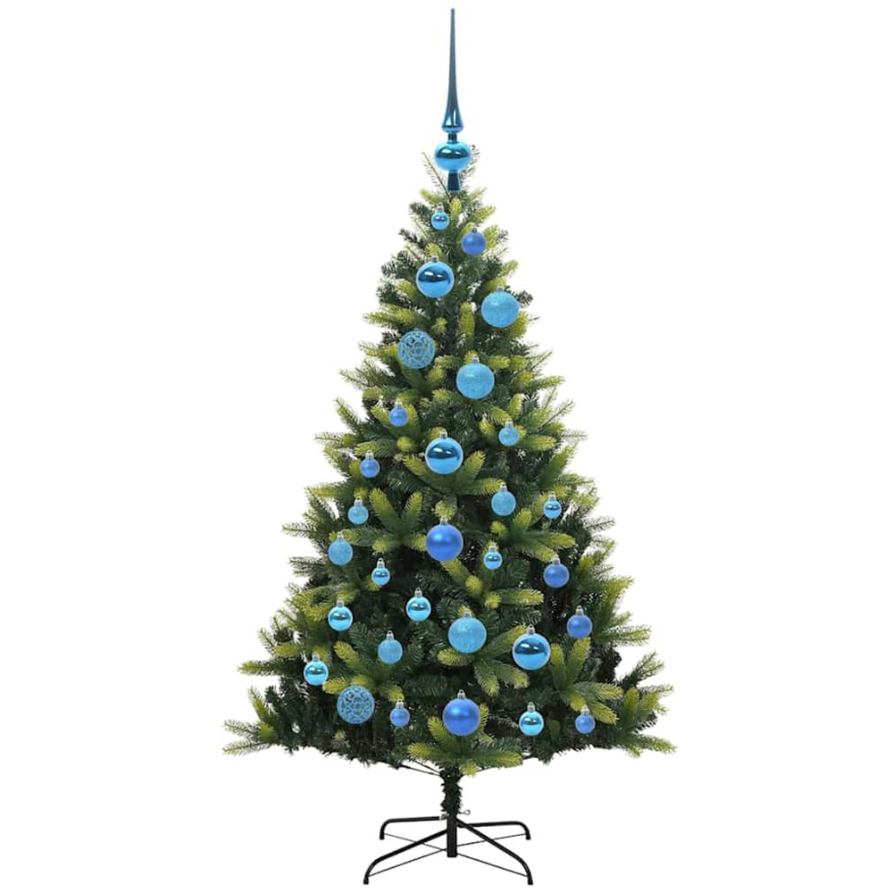 vidaXL Pre-Lit Blue Baubles Green Artificial Hinged Christmas Tree 4ft Image 4