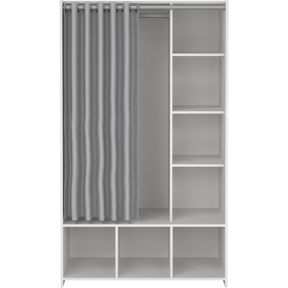 Florence Uppsala 7 Shelf White Open Wardrobe with Grey Textile Curtain Image 3