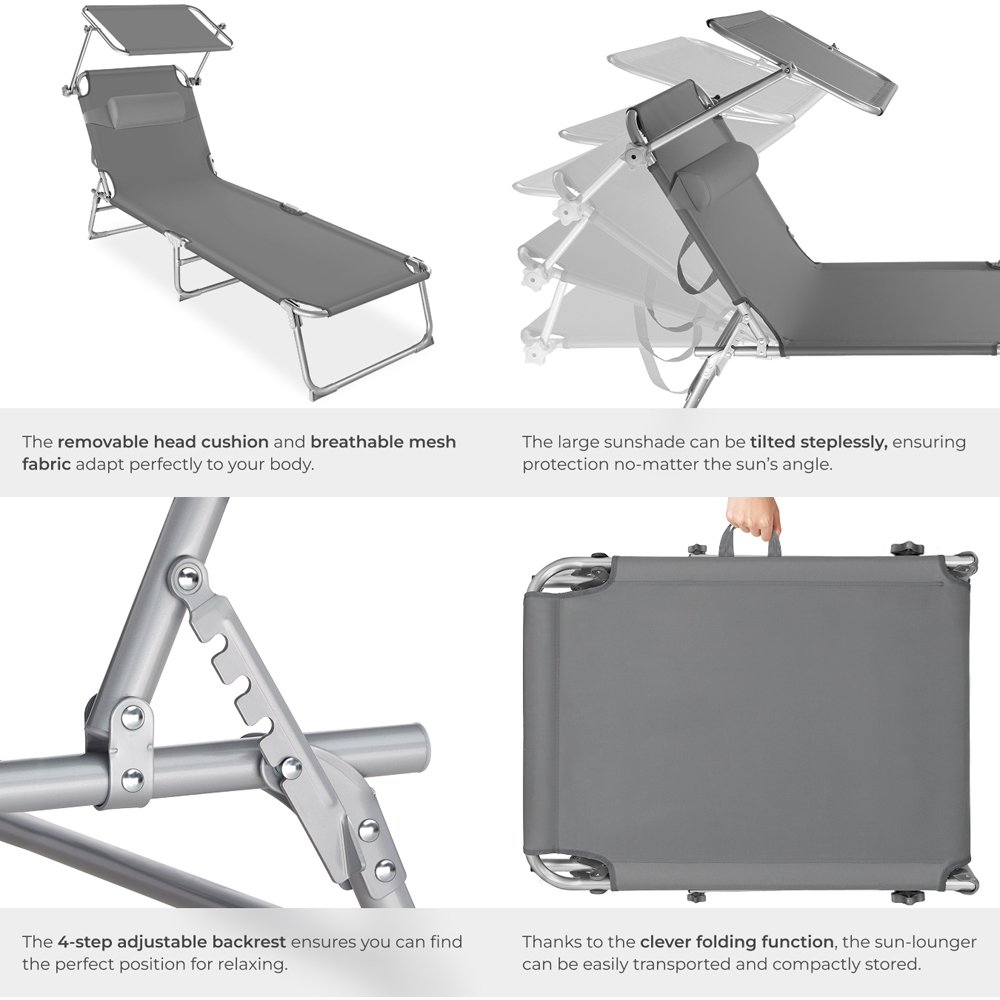 tectake Grey Chloa Foldable Sun Lounger Image 7