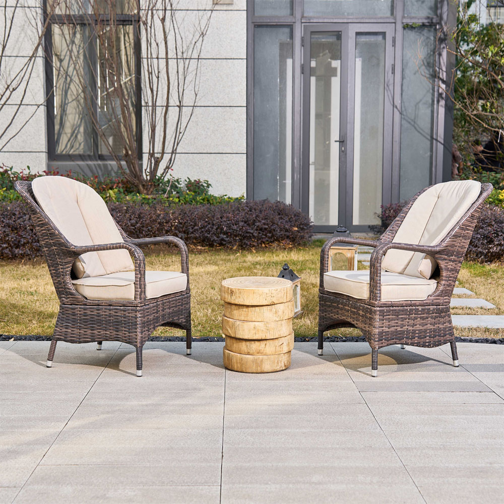 Direct Wicker Set of 2 Brown Rattan Garden Chairs with Wooden Composite Side Table Image 3