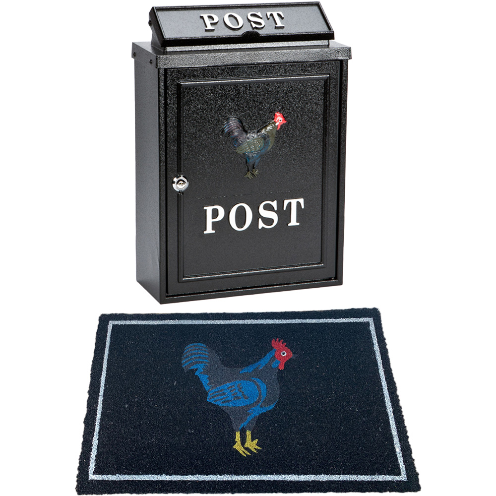 Arboria Garden Decor Cockerel Post Box and Doormat Set Image 1