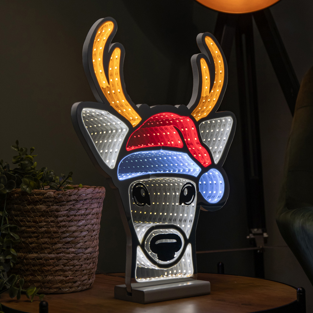 Samuel Alexander Multicolour LED Light Up Deer Head in Santa Hat Infinity Christmas Decoration 40cm Image 3