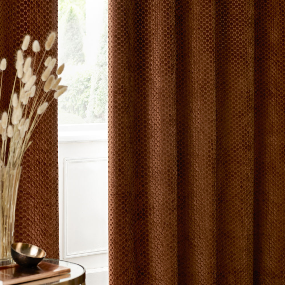 Paoletti Neptune Copper Fully Lined Velvet Eyelet Curtains 117 x 183cm Image 4