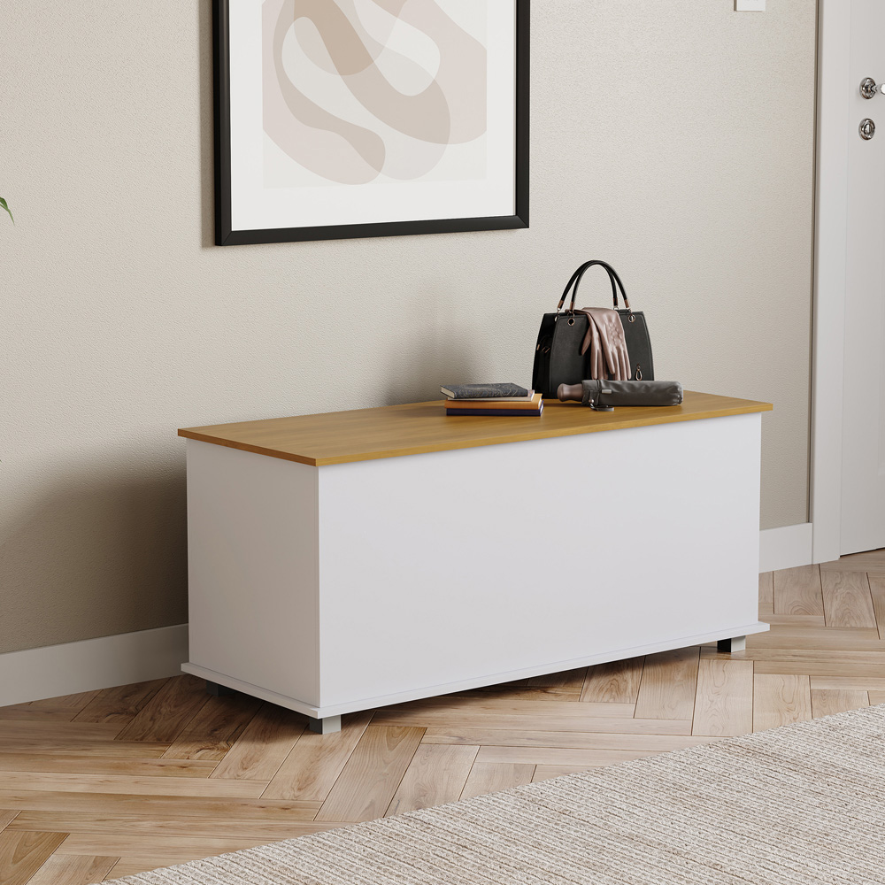 Vida Designs Arlington White and Oak Wooden Storage Ottoman Image 5