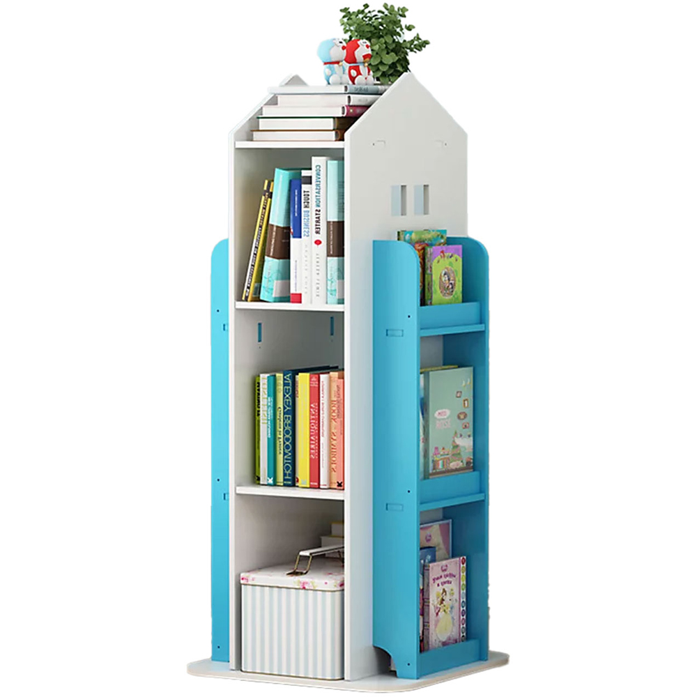 Neo Blue House Shaped Rotating Kid's Freestanding Bookshelf Image 3