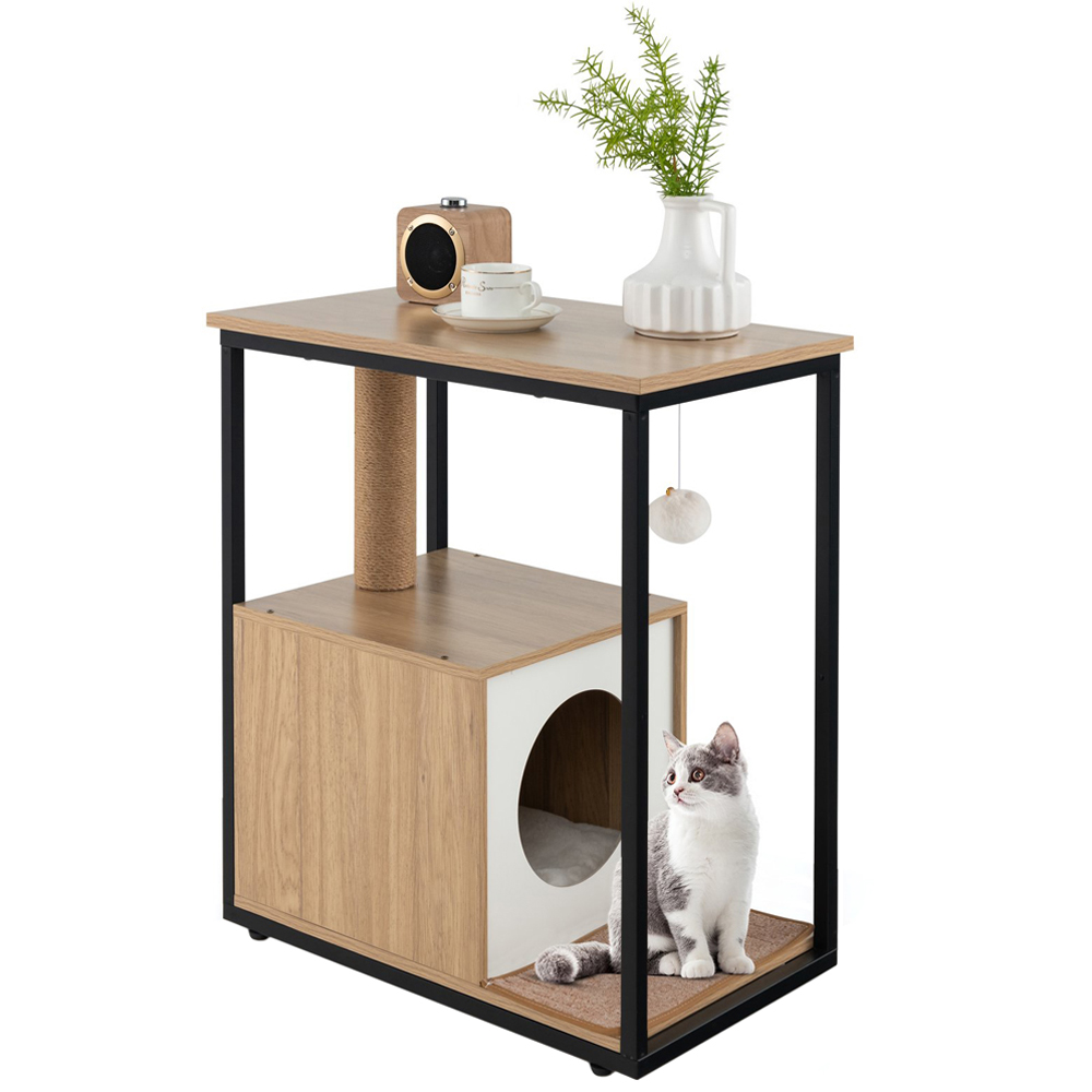 Costway Natural Cat House with Scratching Post Image 1