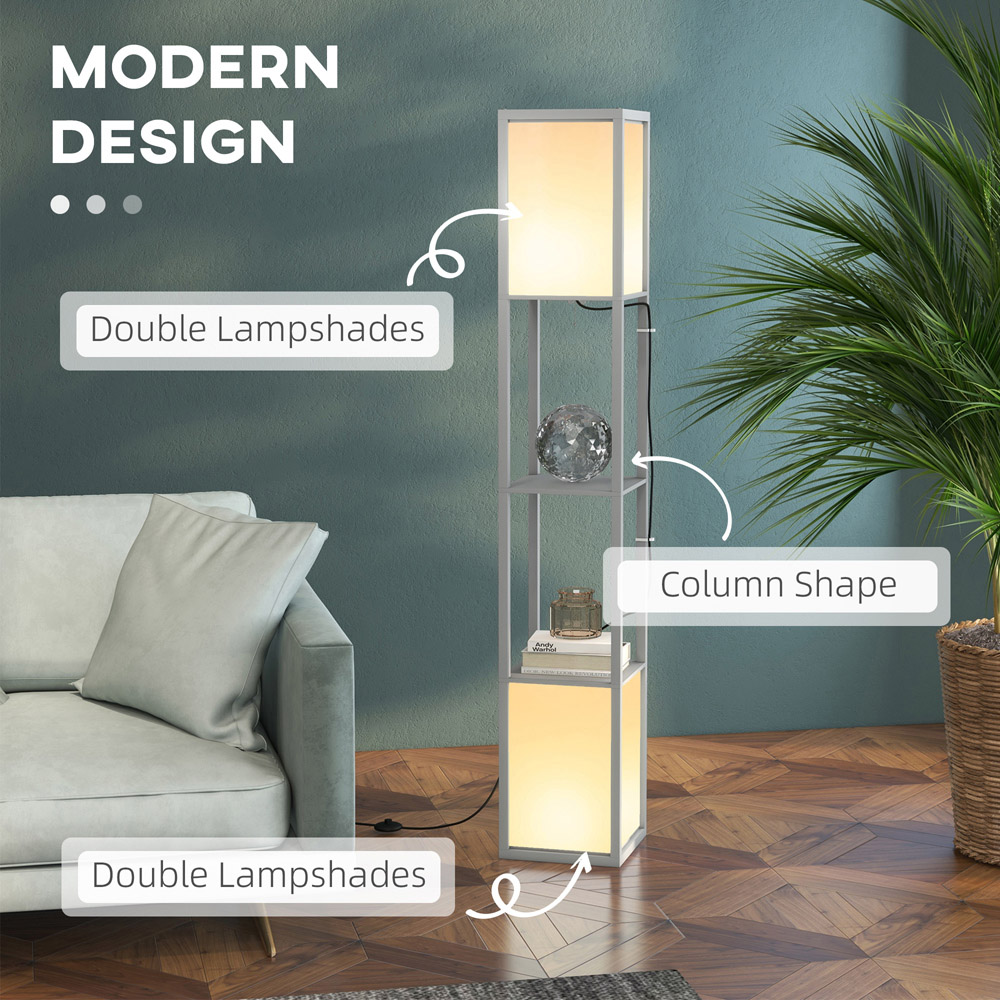 Portland 2 Shelf Grey Floor Lamp with Dual Ambient Light Image 4