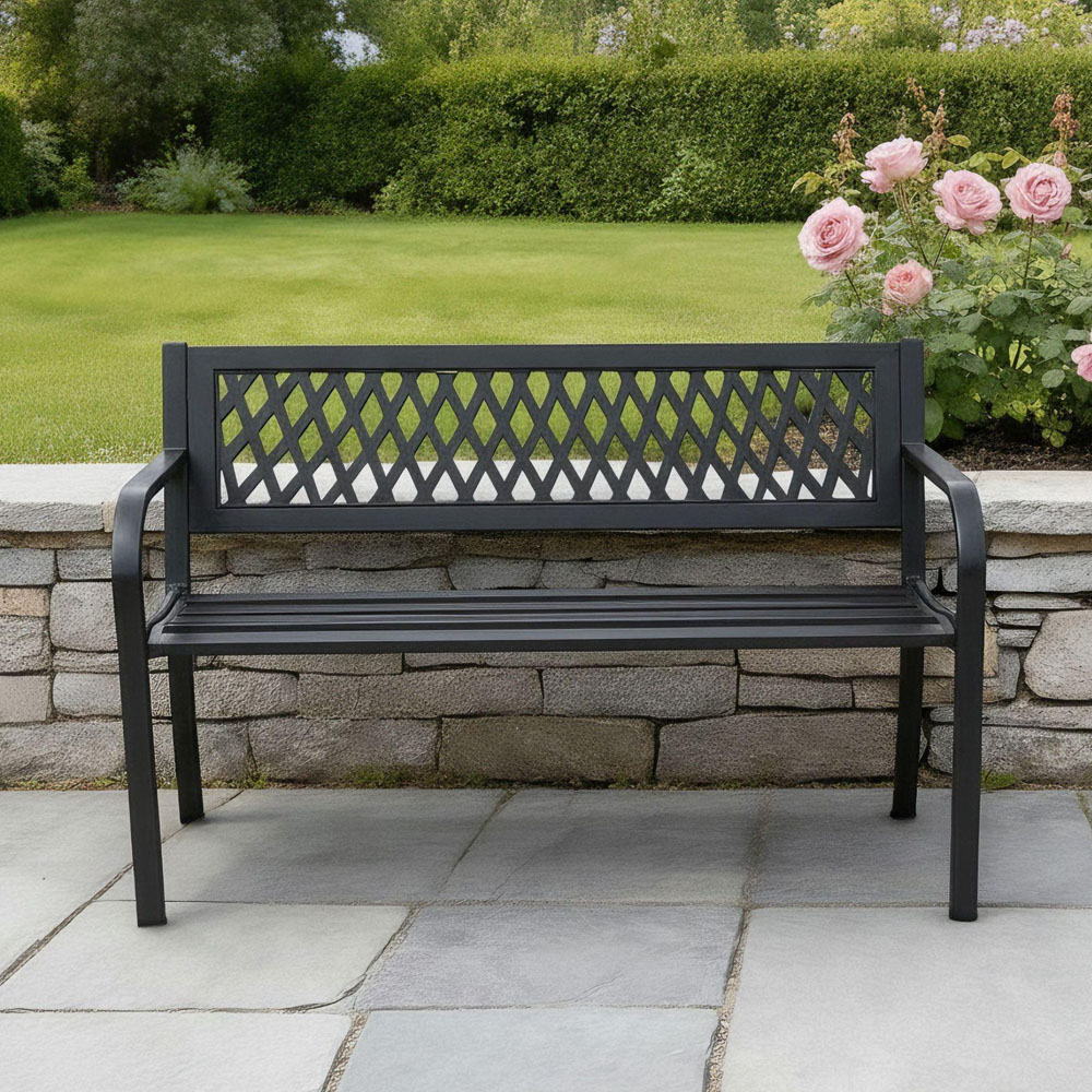 Home Source Lara 2 Seater Black Metal Garden Bench Image 4
