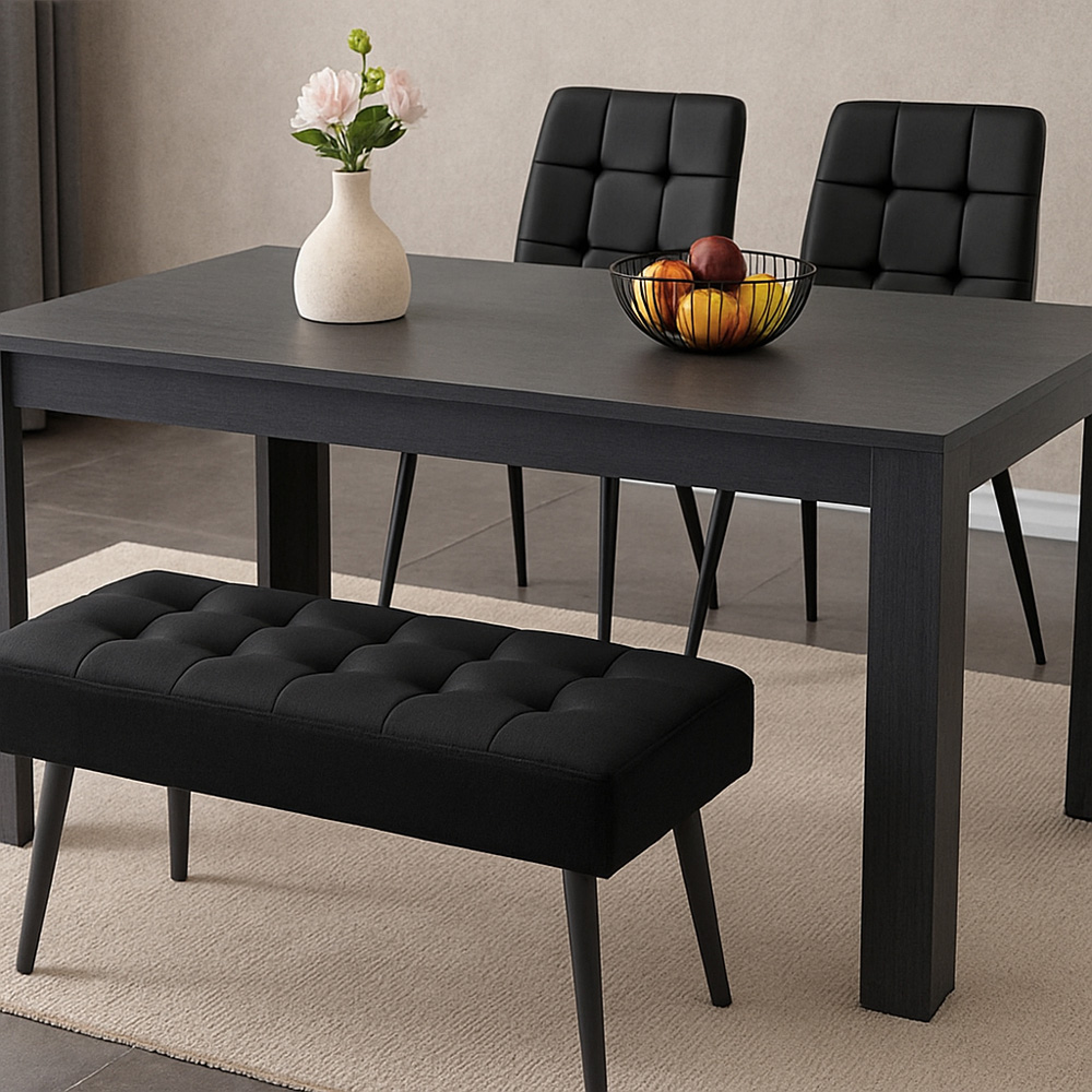 Portland 4 Seater Wooden Dark Grey Arrow Design Dining Set with Velvet Chairs and Bench Image 6