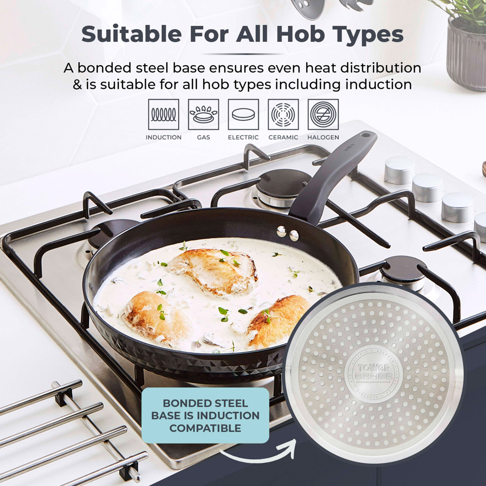 Tower Diamo 28cm Black Aluminium Non-Stick Frying Pan Image 7