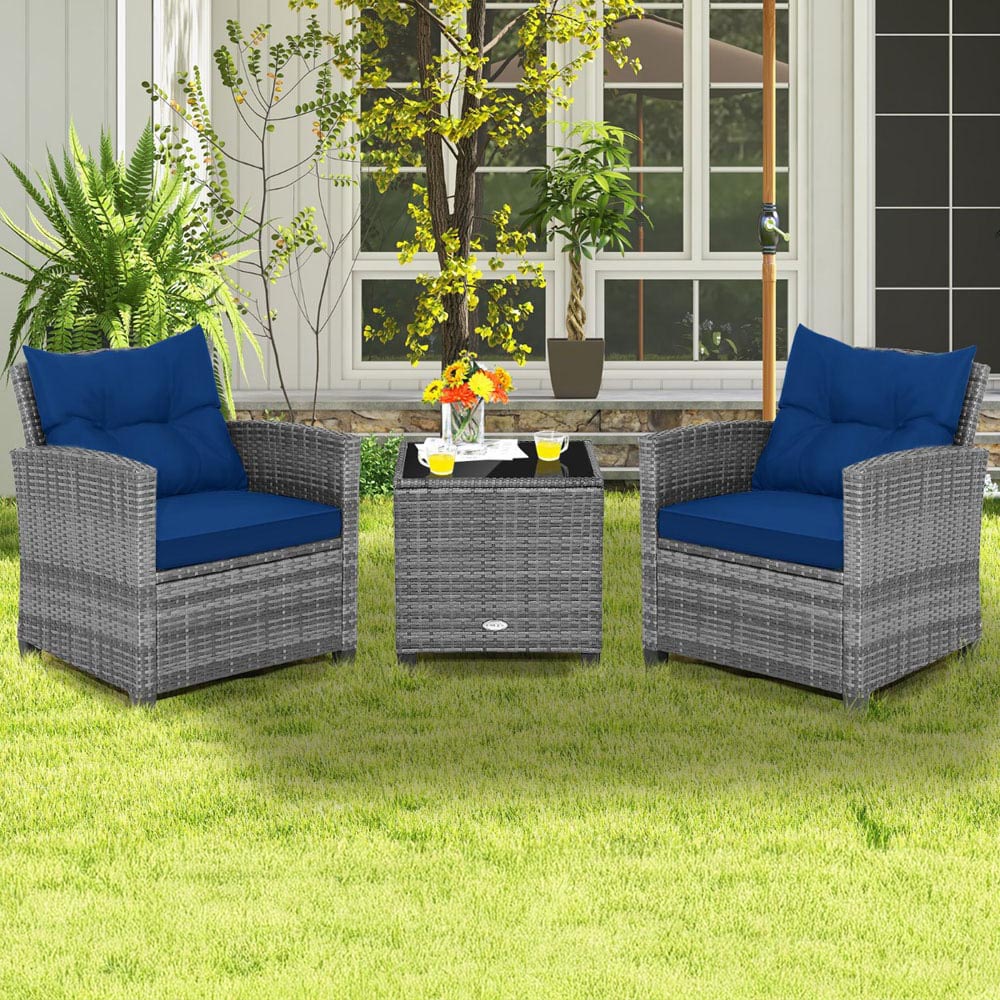 Costway 2 Seater Rattan Patio Bistro Set Navy Image 1