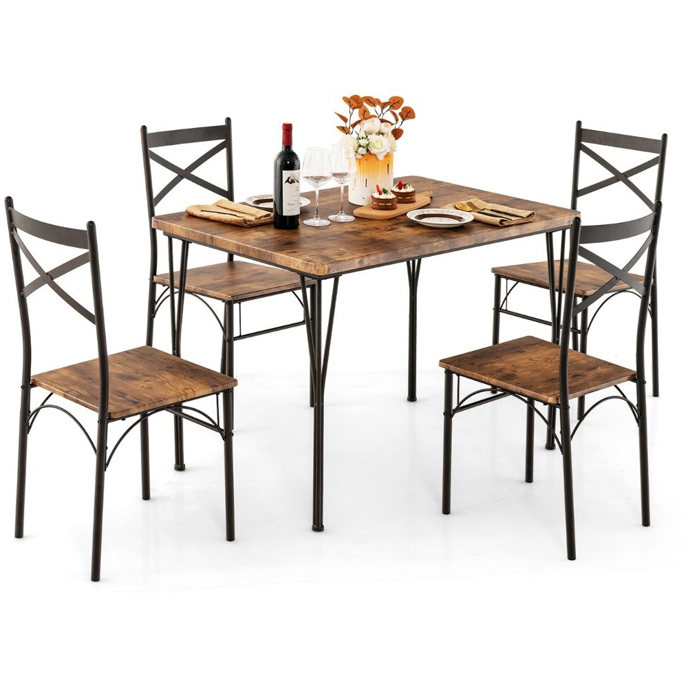 Costway 4 Seater Metal Frame Dining Set Brown Image 2