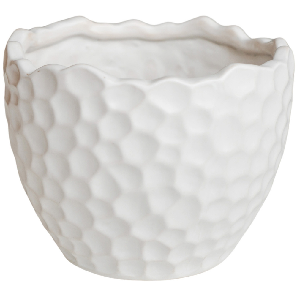 Ivyline Kew White Ceramic Botanical Textured Matt Satin Glaze Indoor Planter 21cm Image 1