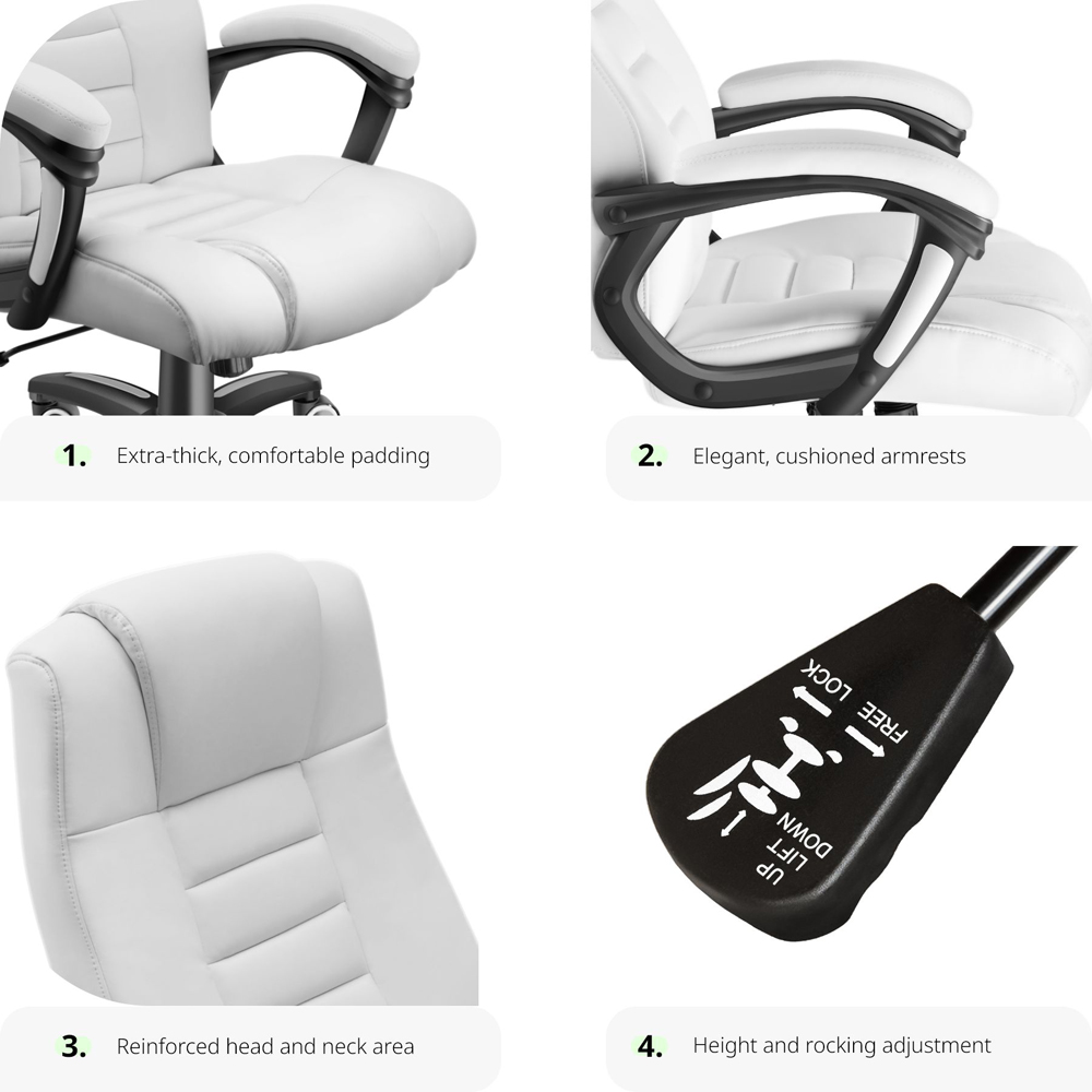 tectake White Office Chair with Padded Armrests Image 3