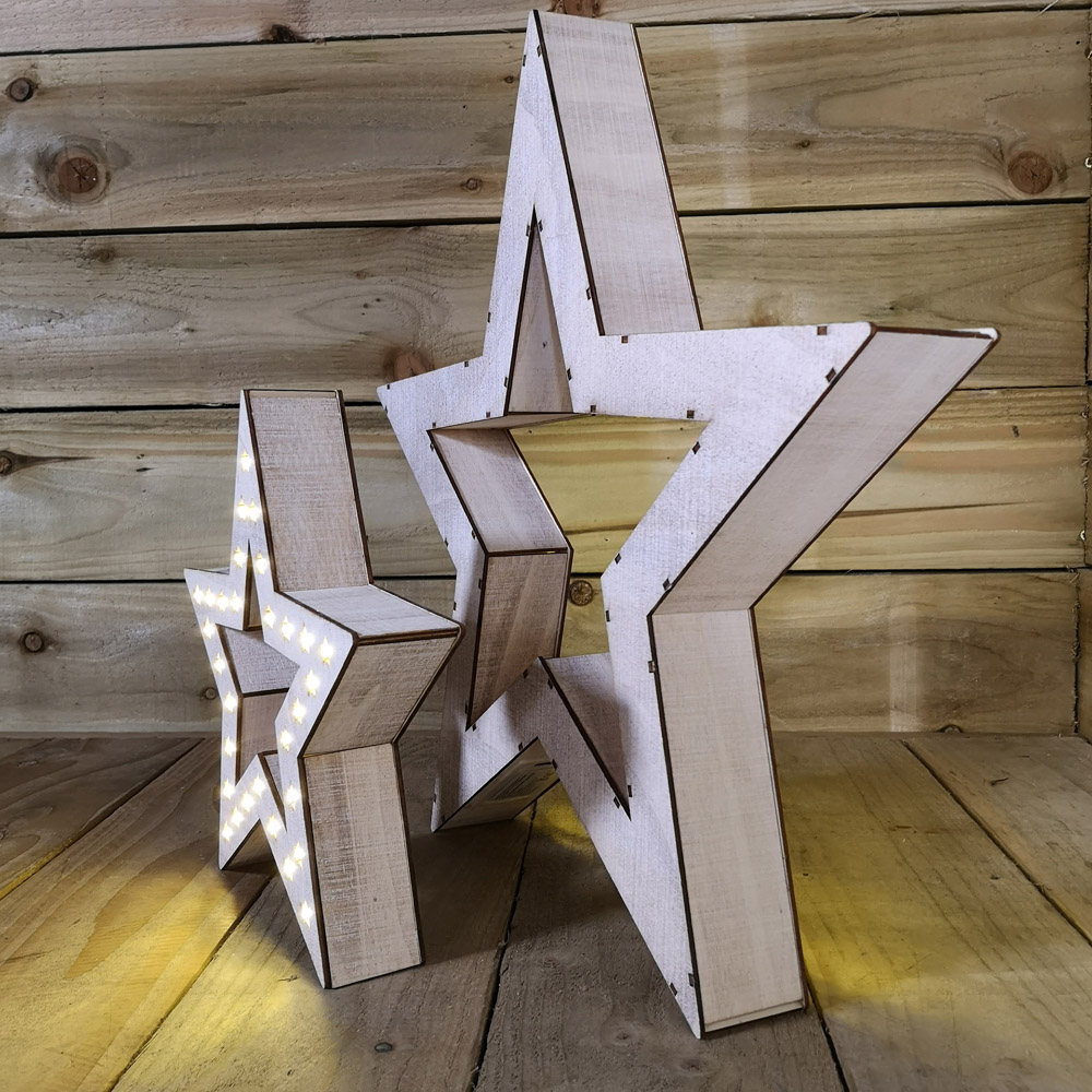 Samuel Alexander Wooden Star 60 Warm White LED Christmas Decoration 2 Pack Image 6