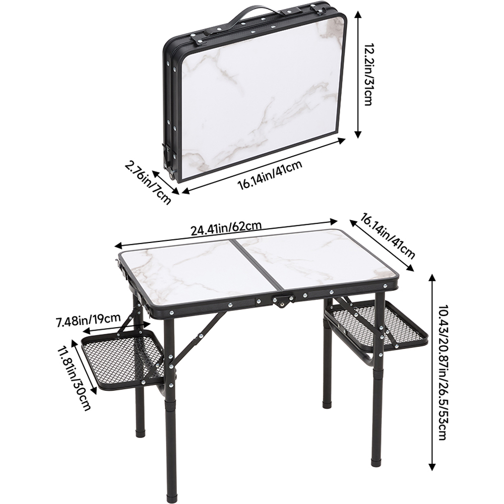 Living and Home Black Folding Camping Table with 2 Side Trays Image 7