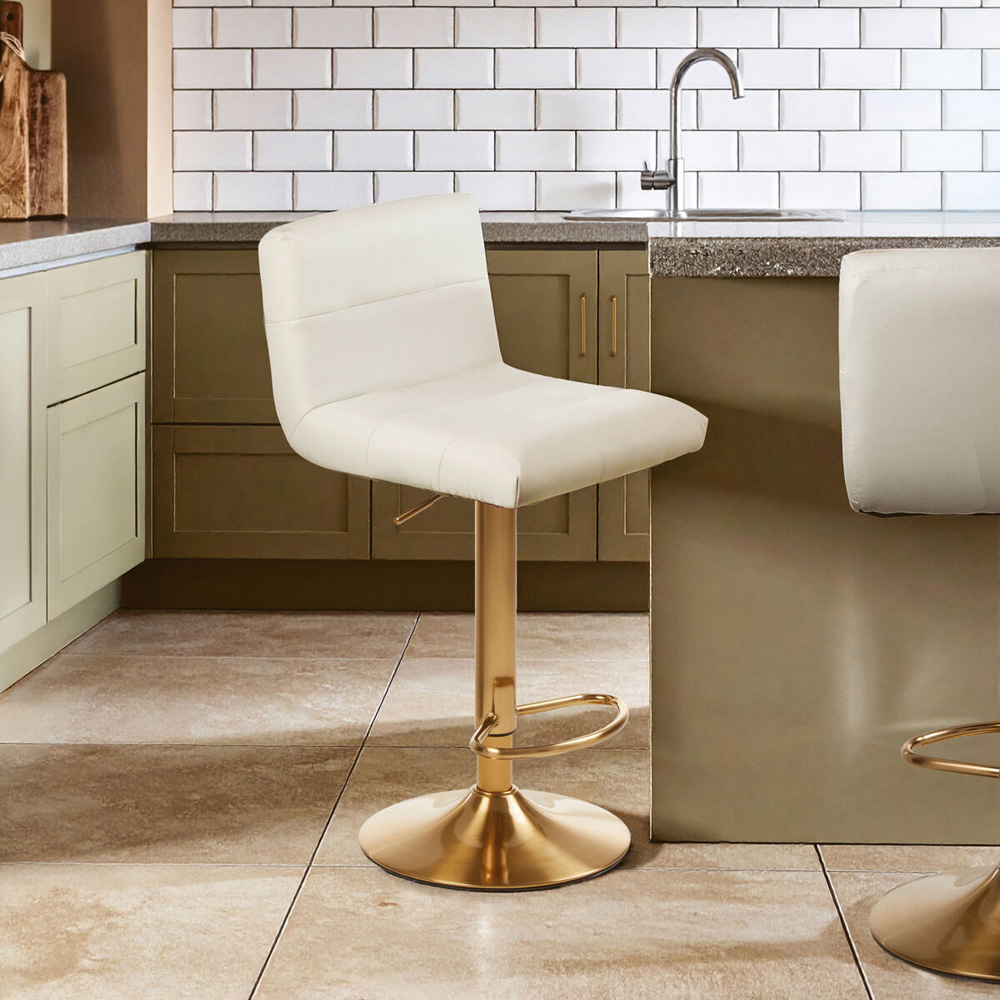 Premier Housewares Baina White Faux Leather Bar Stool with Gold Base Image 3
