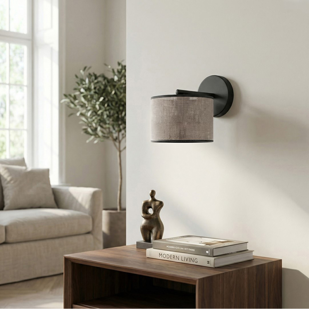 Emibig Eco Grey Cylindrical Shade Black E27 Wall Light Image 2