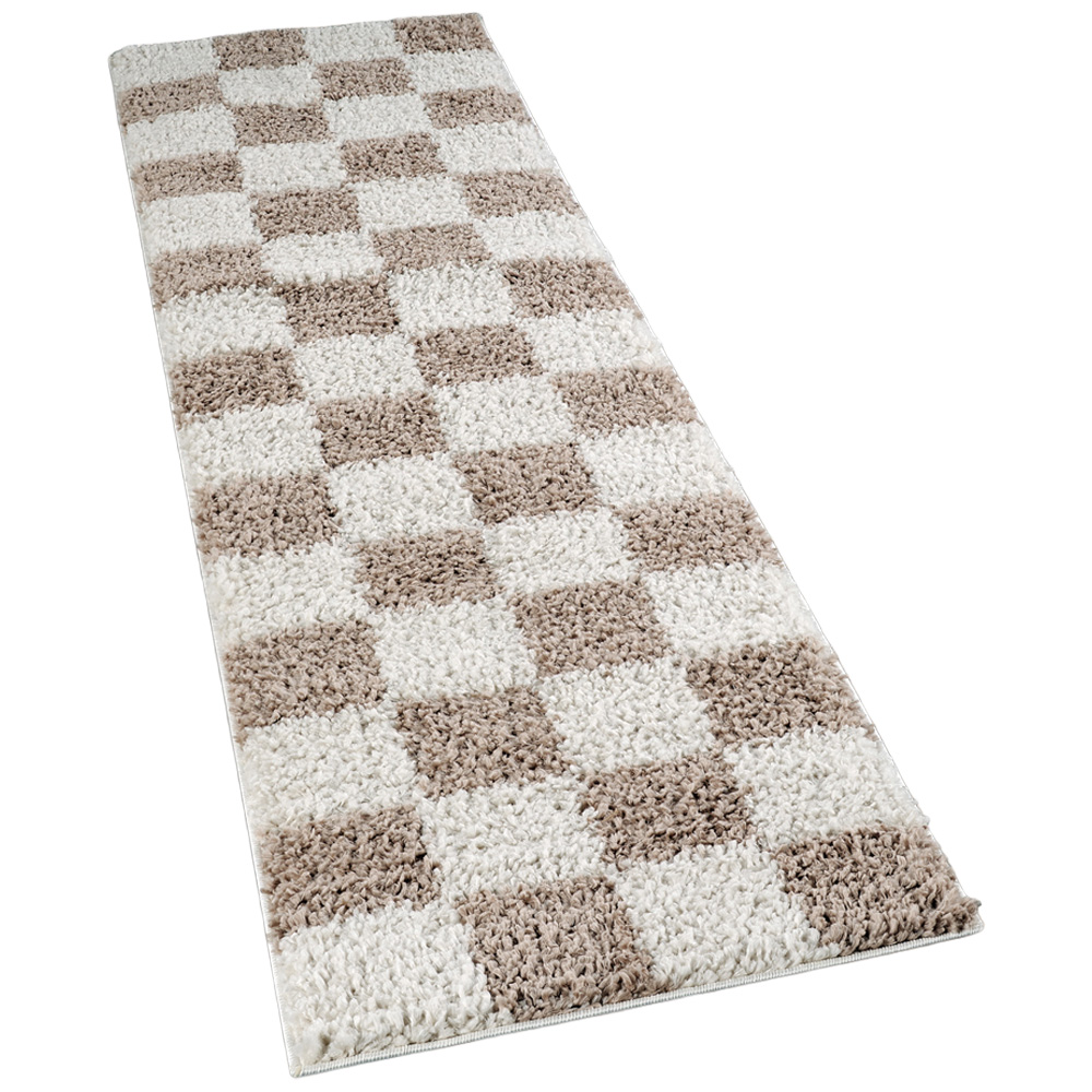Desire Rugs Chester Beige Shaggy Checkered Rug 60 x 220cm Image 1
