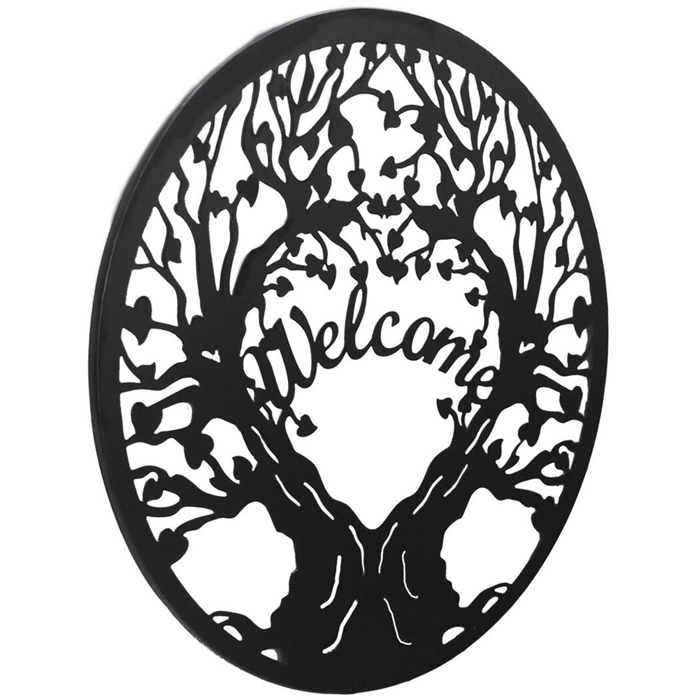 Indoor/Outdoor Welcome Tree Round Art - Black Image 2