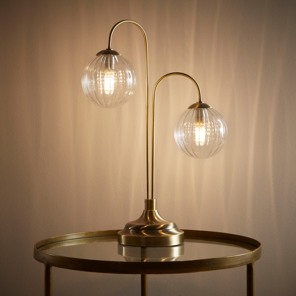 Kliving 2 Way Ribbed Glass Shade Antique Brass Table Lamp Image 3
