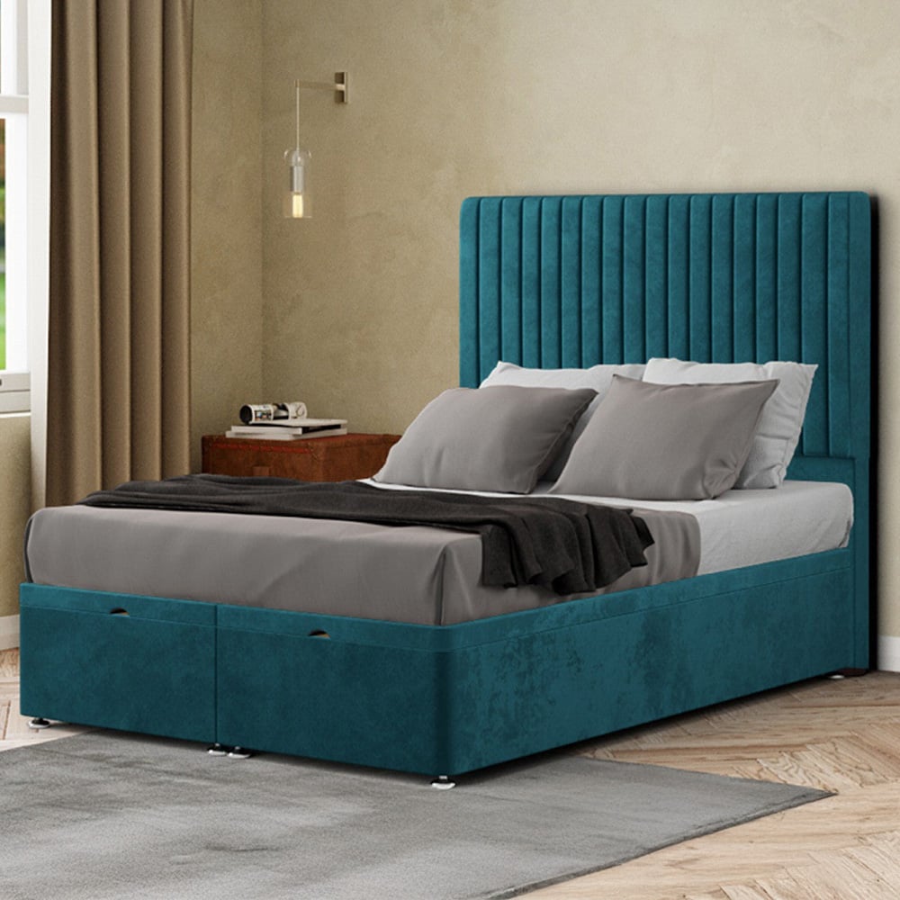 Eleganza Maryland King Size Emerald Plush Ottoman Bed with Floor Standing Headboard Image 1