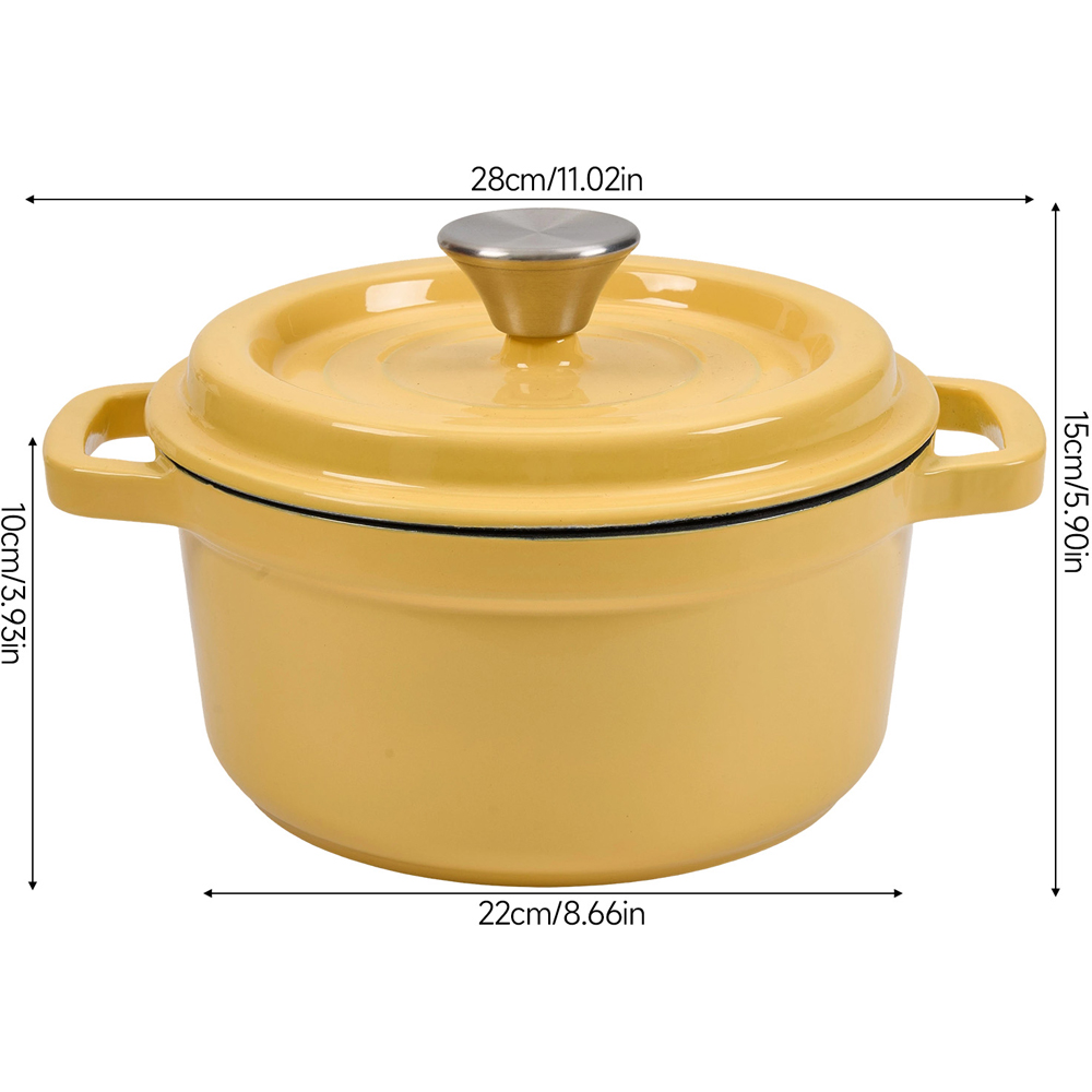 Living and Home 2.8L Yellow Enamelled Cast Iron Dutch Oven Image 8