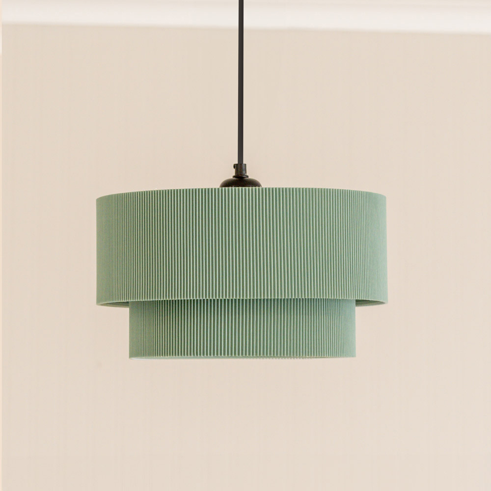 ValueLights Mason 2 Tier Green Ruched Crinkle Lamp Shade Image 3