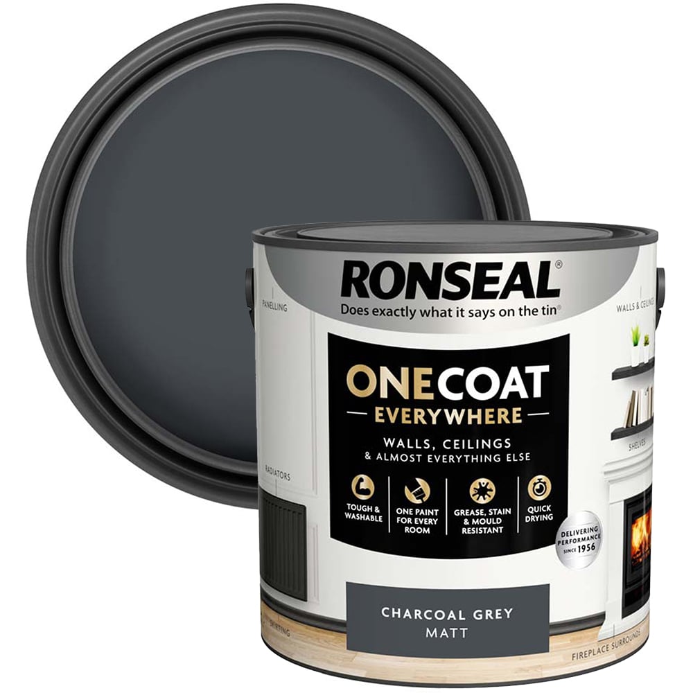 Ronseal One Coat Everywhere Charcoal Grey Matt Interior Paint 2.5L Image 1