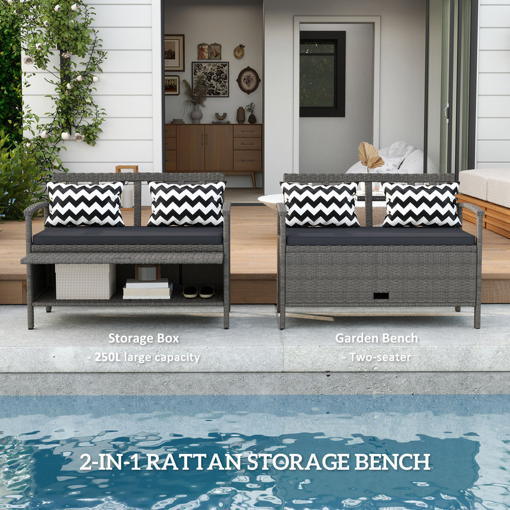 Outsunny 2 Seater Grey Rattan Storage Garden Bench Image 5