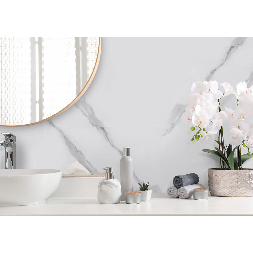 Proclad Aquabord PVC Matt Carrara Marble Tongue and Groove Shower Panel with Edge Trim and Adhesive Image 3