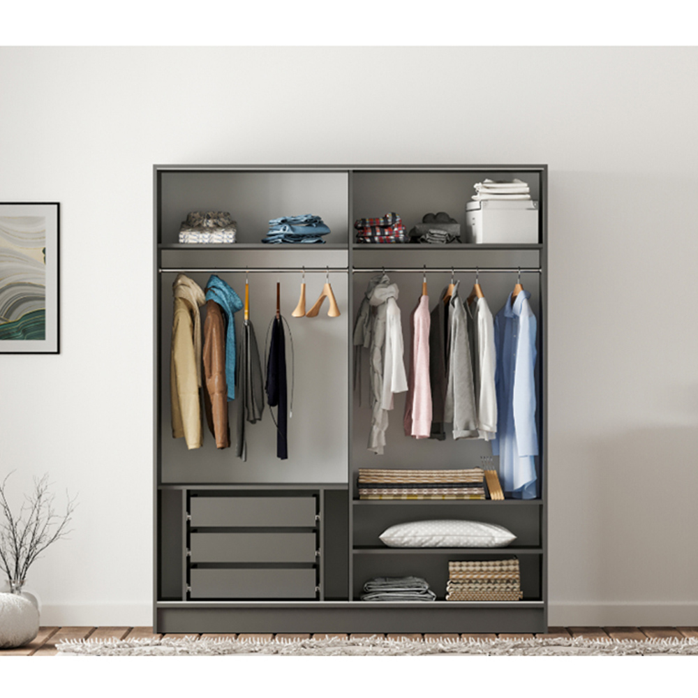 Evu MILANO Sliding Door Walnut and Anthracite Mirror Wardrobe Image 5