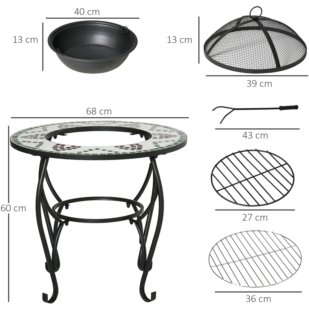 Outsunny 3 in 1 Mosaic Fire Pit with BBQ Grill and Spark Screen Image 7