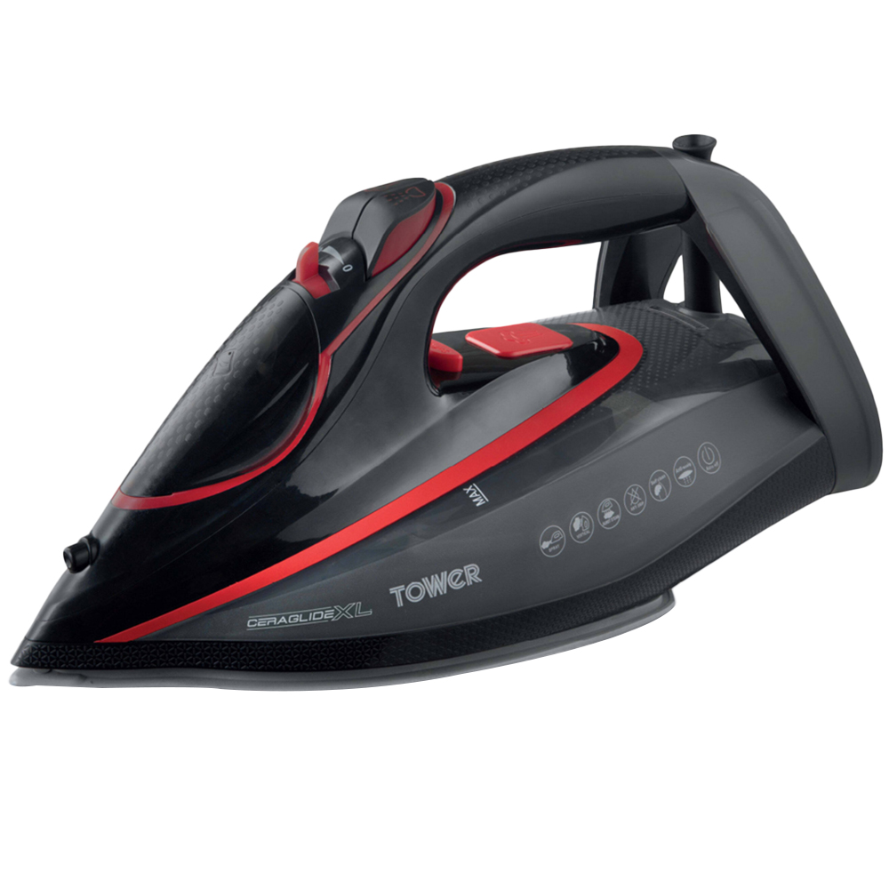 Tower Red and Black One Temp Steam Iron with Extra Large Sole Plate Image 1