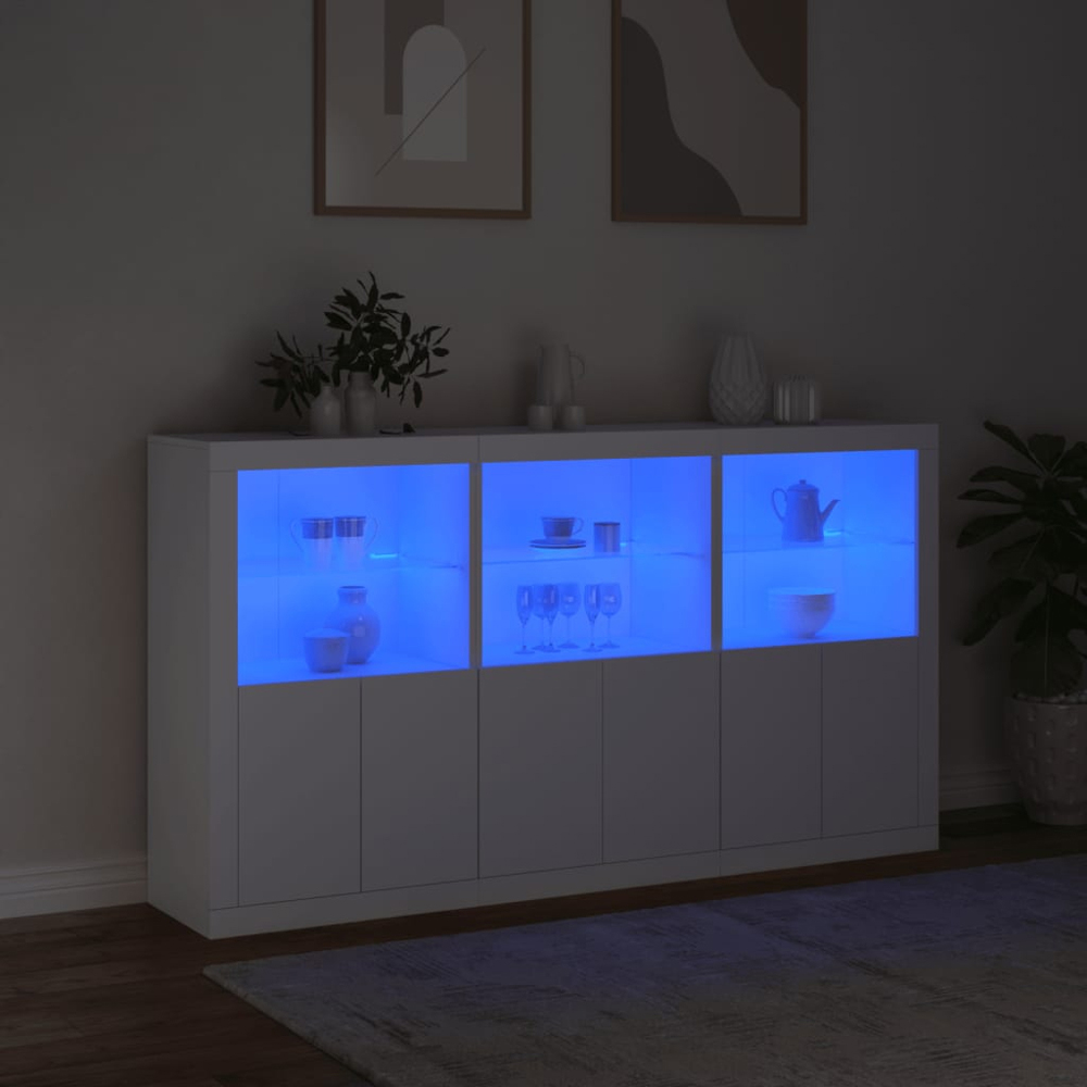 vidaXL 2 Door 2 Shelf White LED Sideboard Set of 3 Image 9