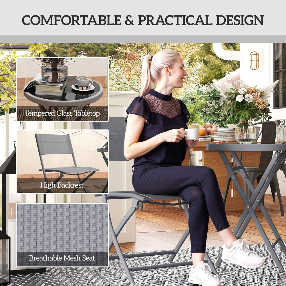 Outsunny 2 Seater Glass Top Bistro Set Grey Image 6