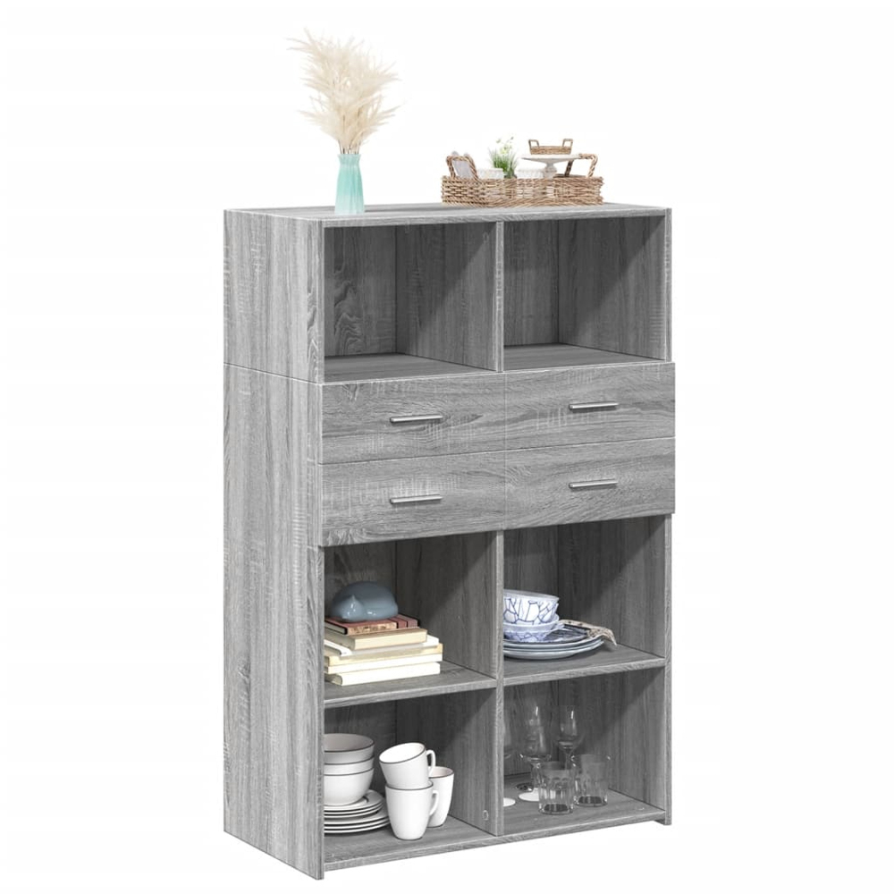vidaXL 4 Drawer 6 Open Shelf Grey Highboard Image 3