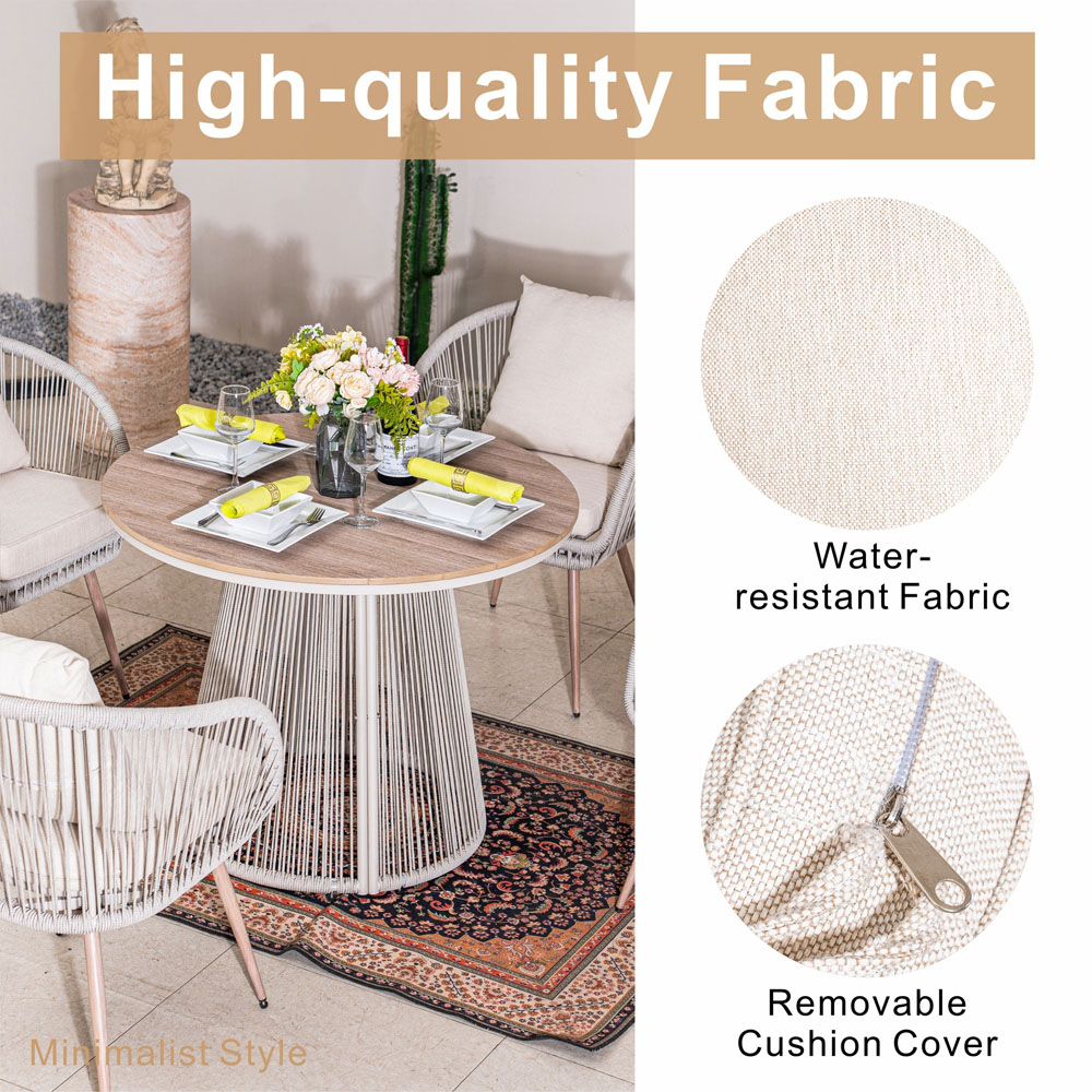 Direct Wicker 4 Seater Grey Iron Woven Round Garden Dining Set Image 5
