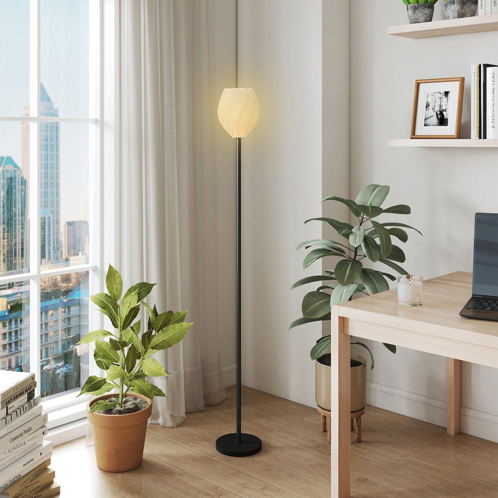 HOMCOM White 3D Printed Rose Shade Black Floor Lamp with 3 Colour Temperature Image 2