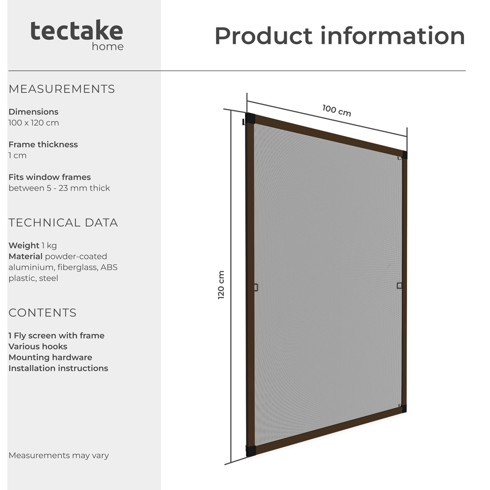 tectake Brown Individually Adjustable Fly Screen 120 x 100cm Image 8
