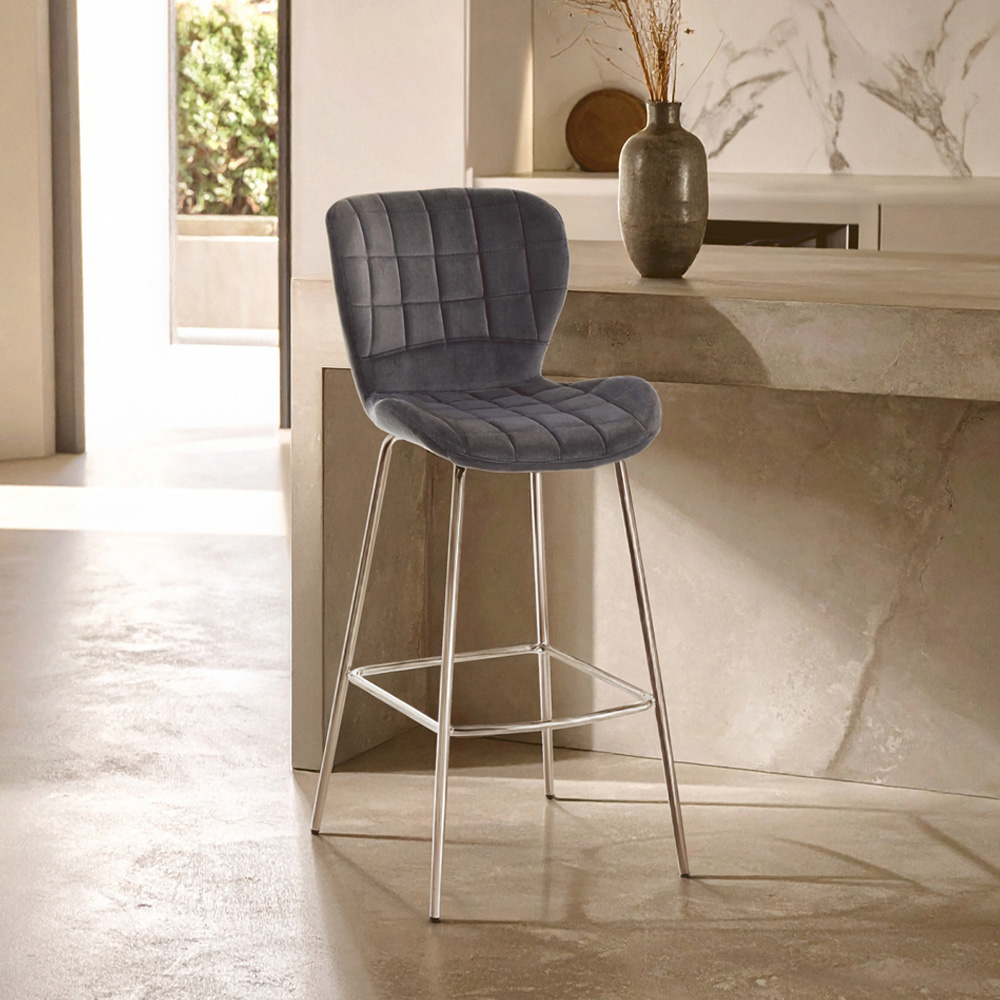 Premier Housewares Warton Grey Velvet Bar Chair Image 3